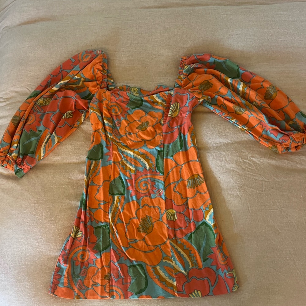 FARM Rio Floral Mini Dress - Orange and Green